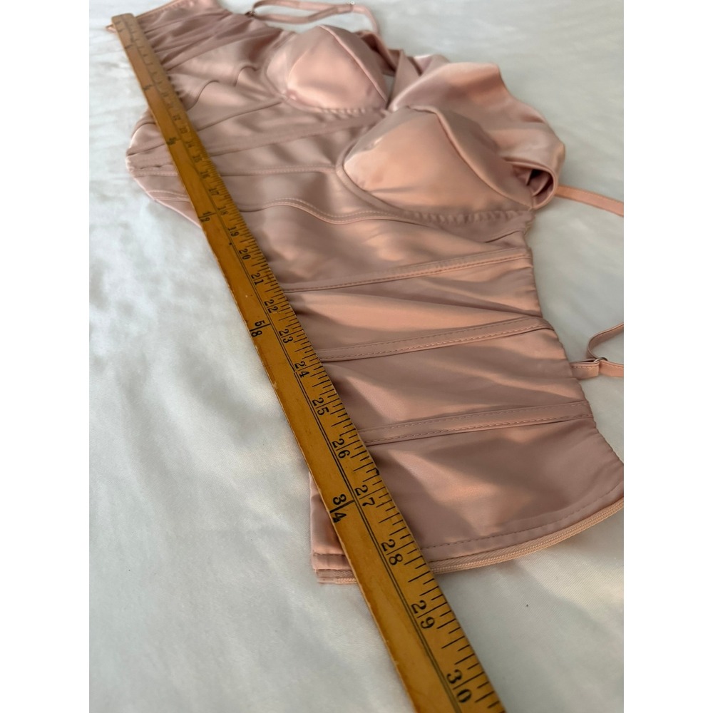 Satin Corset Top Champagne M Cowl Neck Draped Boned Bustier Adjustable Straps - Picture 11 of 12